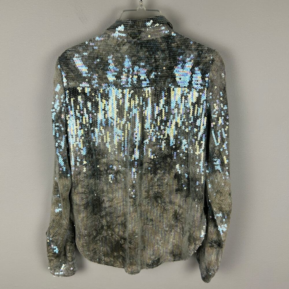 Anthropologie Pilcro Boho Tie Dye Sequin Long Sleeve Button Front Blouse S - Picture 4 of 8